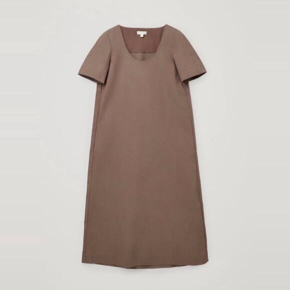 COS Long Cotton A-Line Column Maxi Dress size 8 Medium Mole Gray - Picture 2 of 13